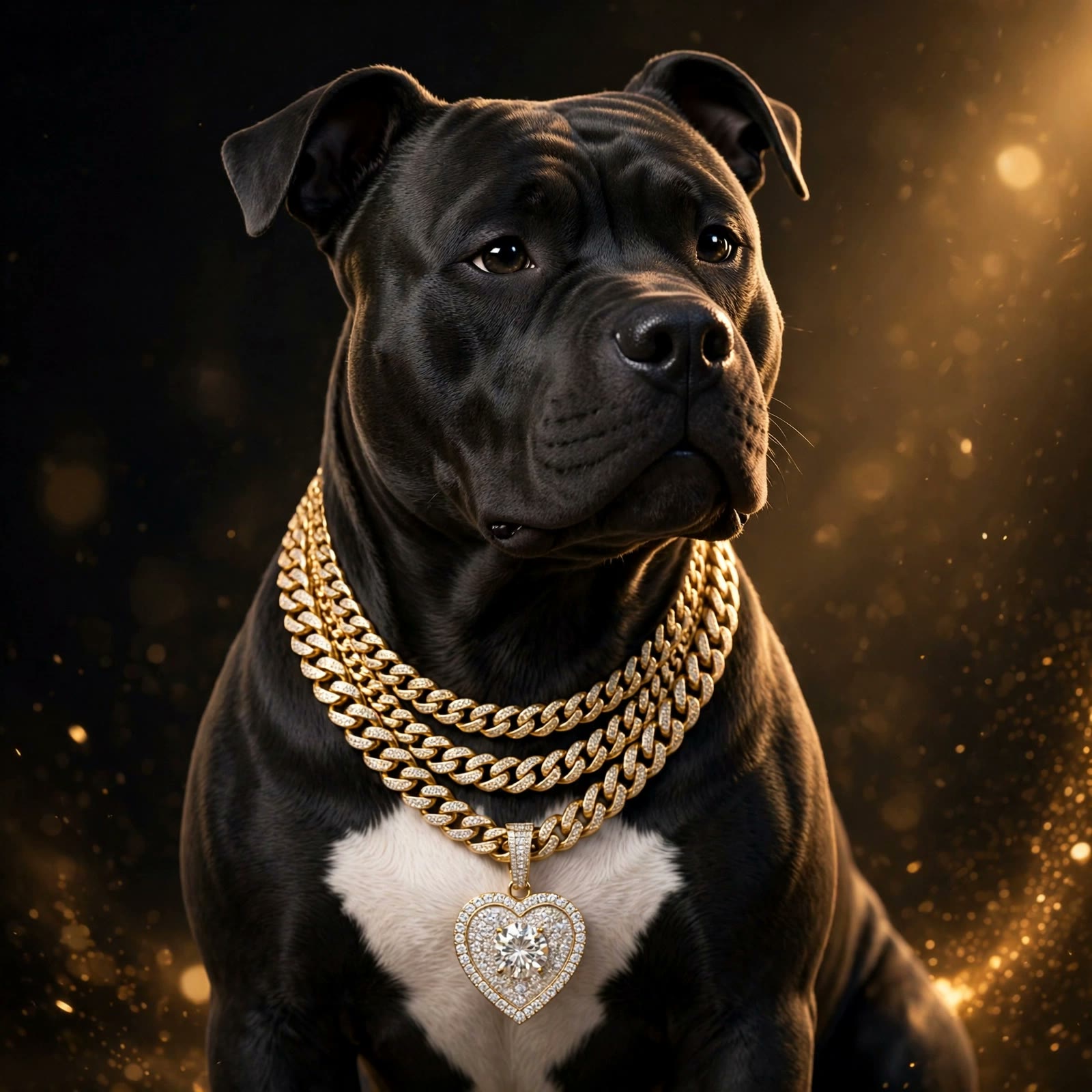 Pitbull wearing Chevy's iced-out Cuban link dog chain